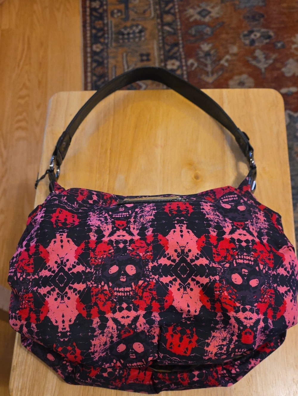 VTG Rare Betseyville Pink Black Skull Hobo Shoulder Bag Lightning Bolt - Picture 13 of 16